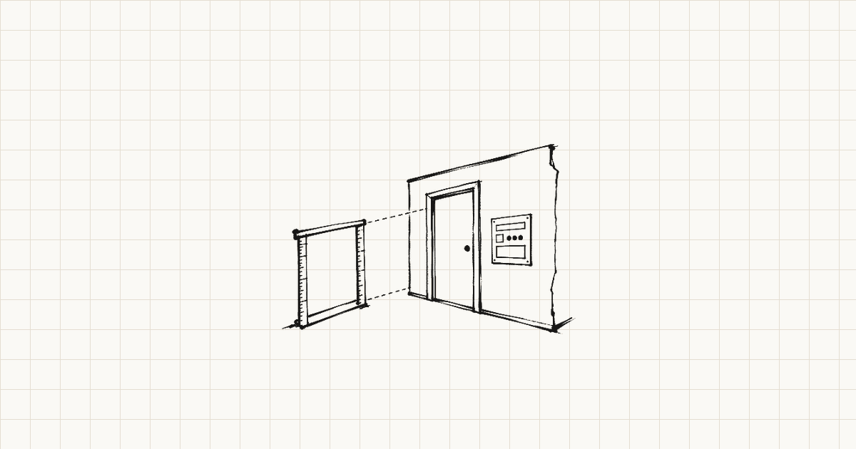 Black sign-pen sketch of a door element and rule frame showing that filled data is not enough.